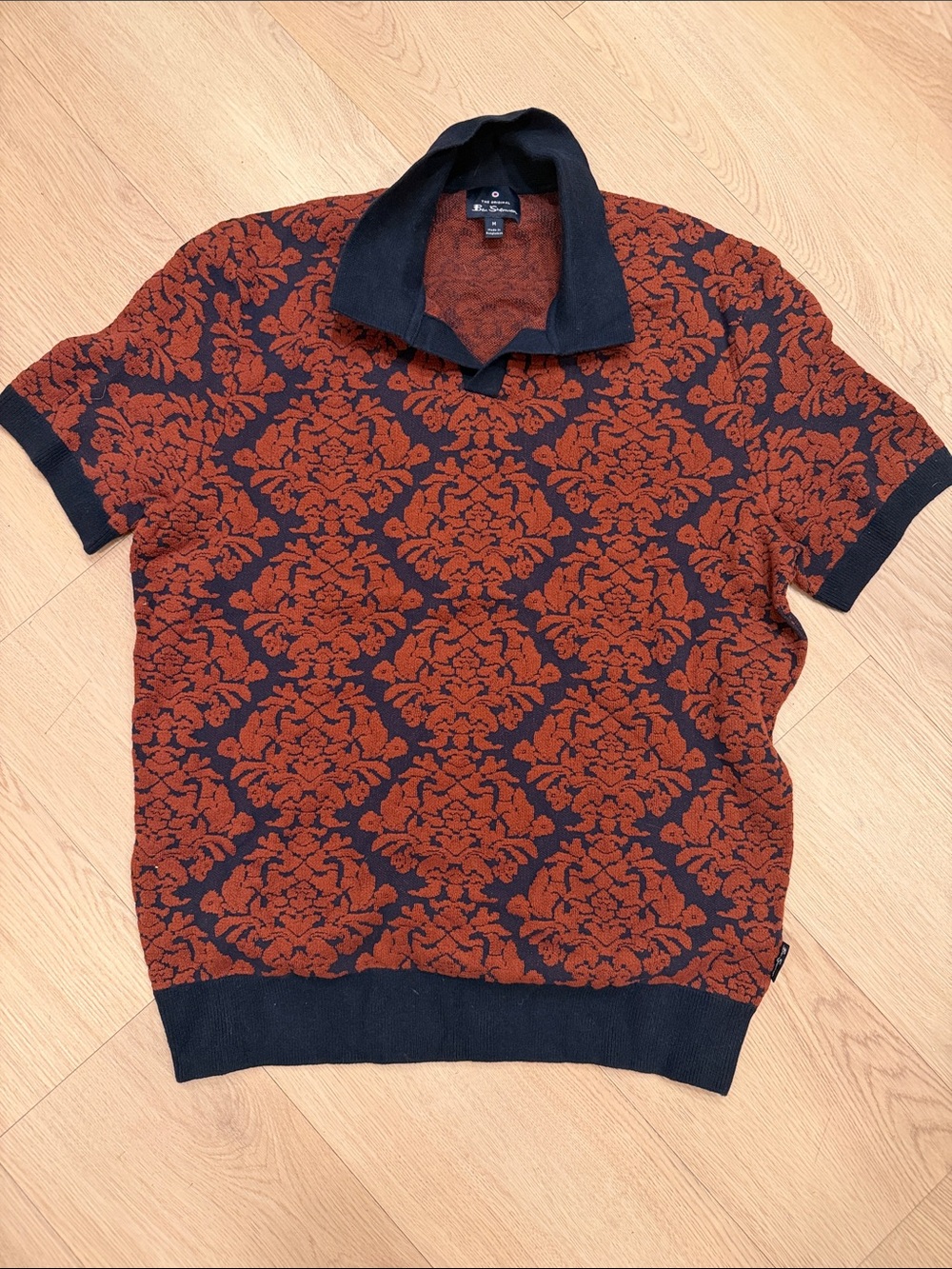 Ben Sherman Rust & Black Floral Jacquard Short Sleeve Polo